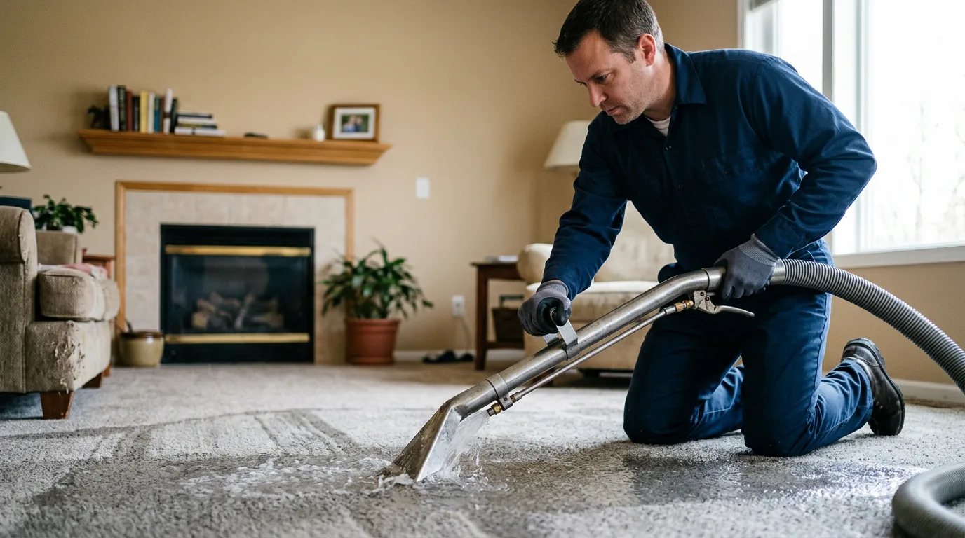 Water damage restoration technician working near Wilmington, IL
